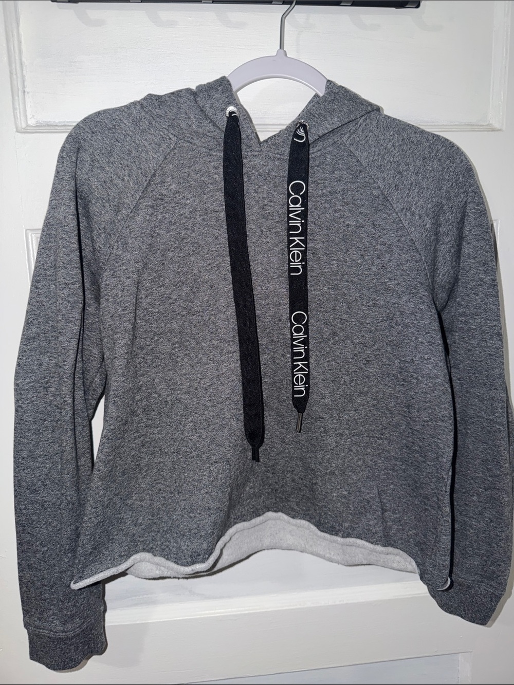 Calvin Klein Gray Hooded Crewneck Sweatshirt with Branded Black Drawstrings